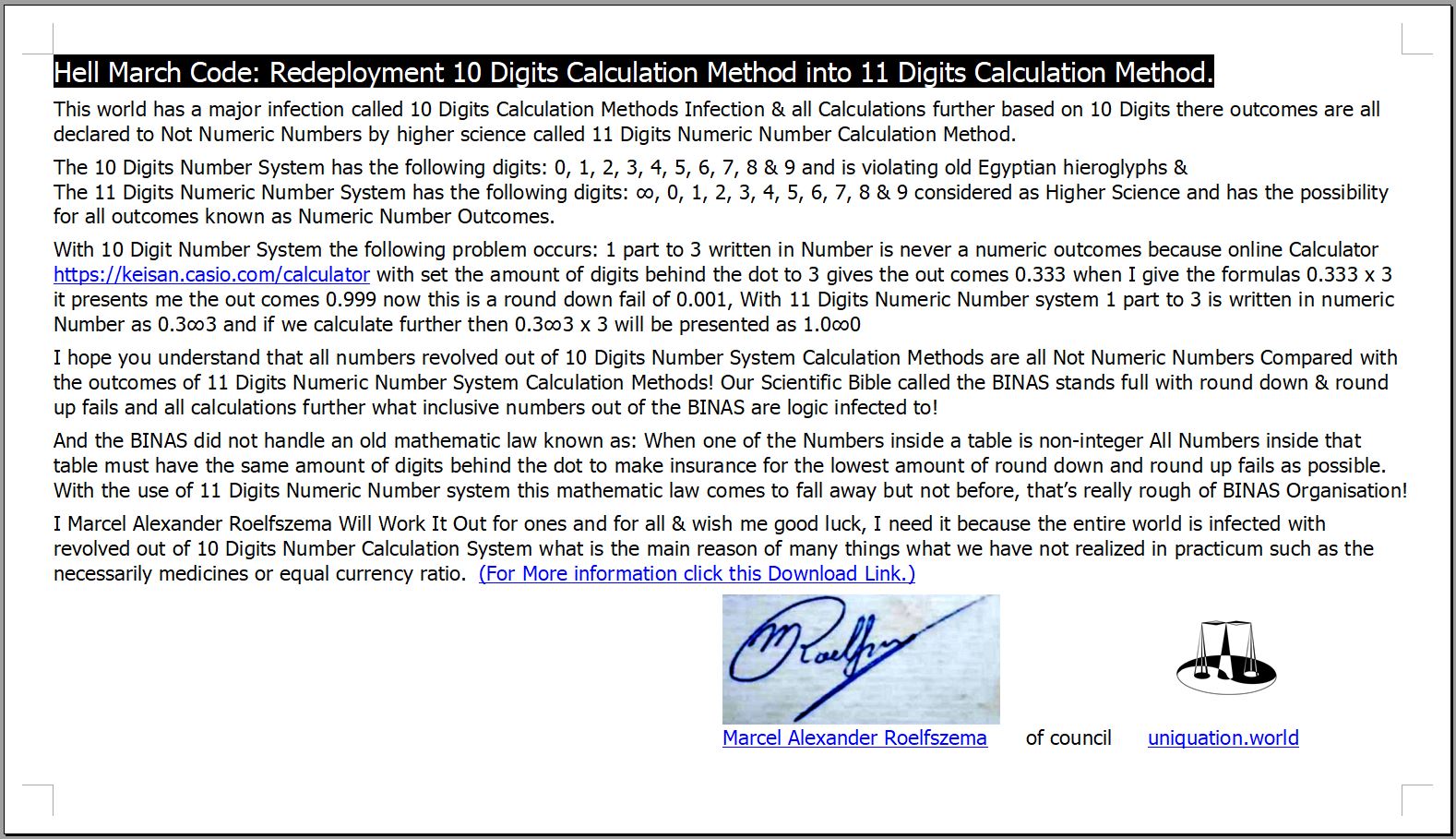Hell March Code Redeployment Calculation Method From 10 Digits Into 11 Digits