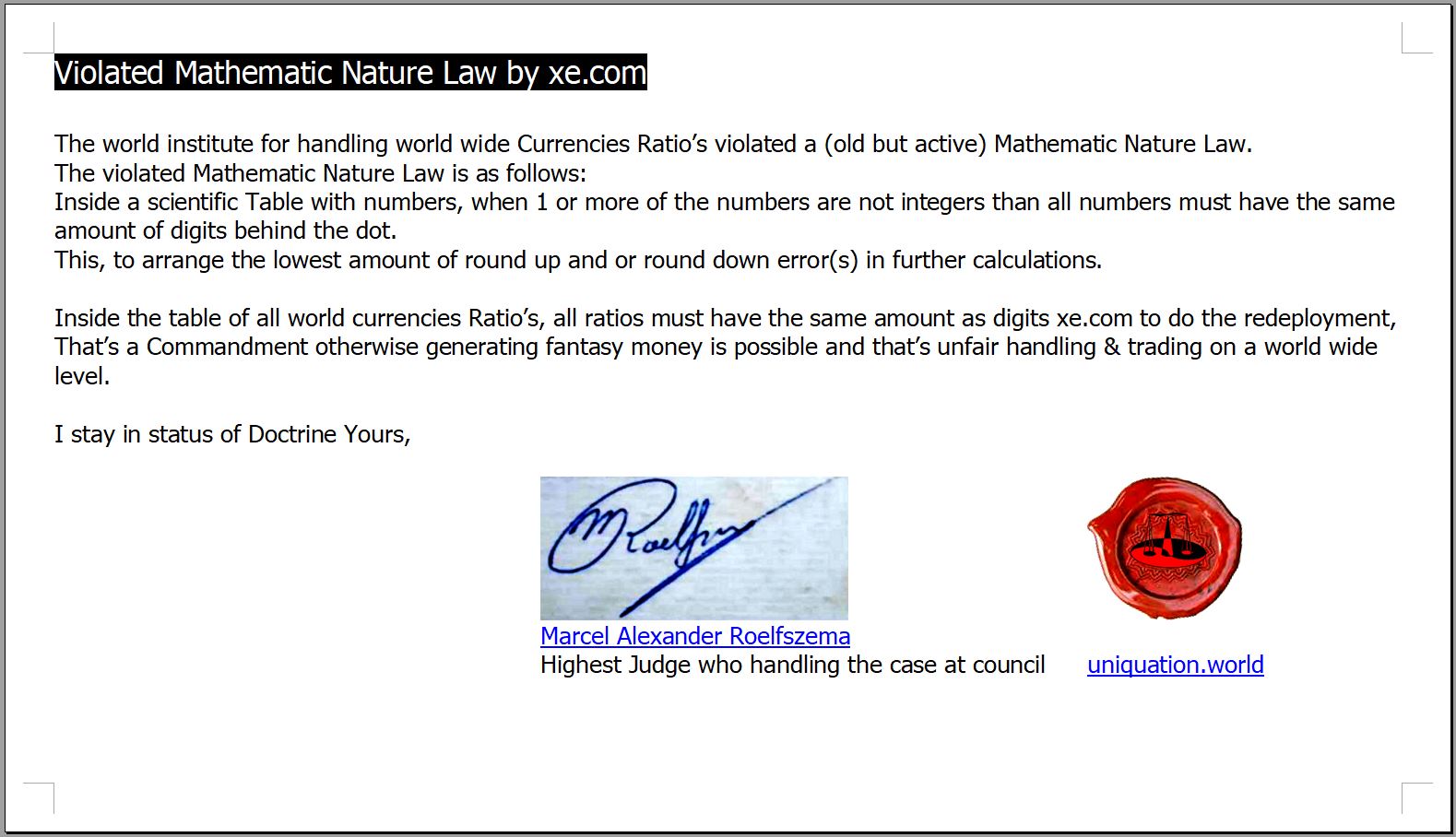 Violated Mathematic Nature Law by xe.com
