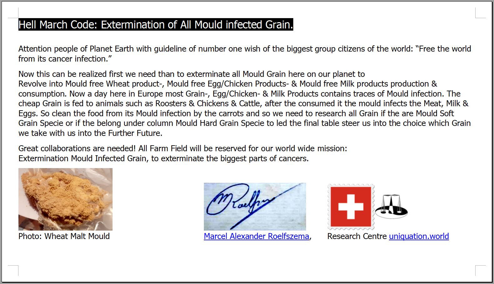Hell March Code - Extermination of All Mould Infected Grain