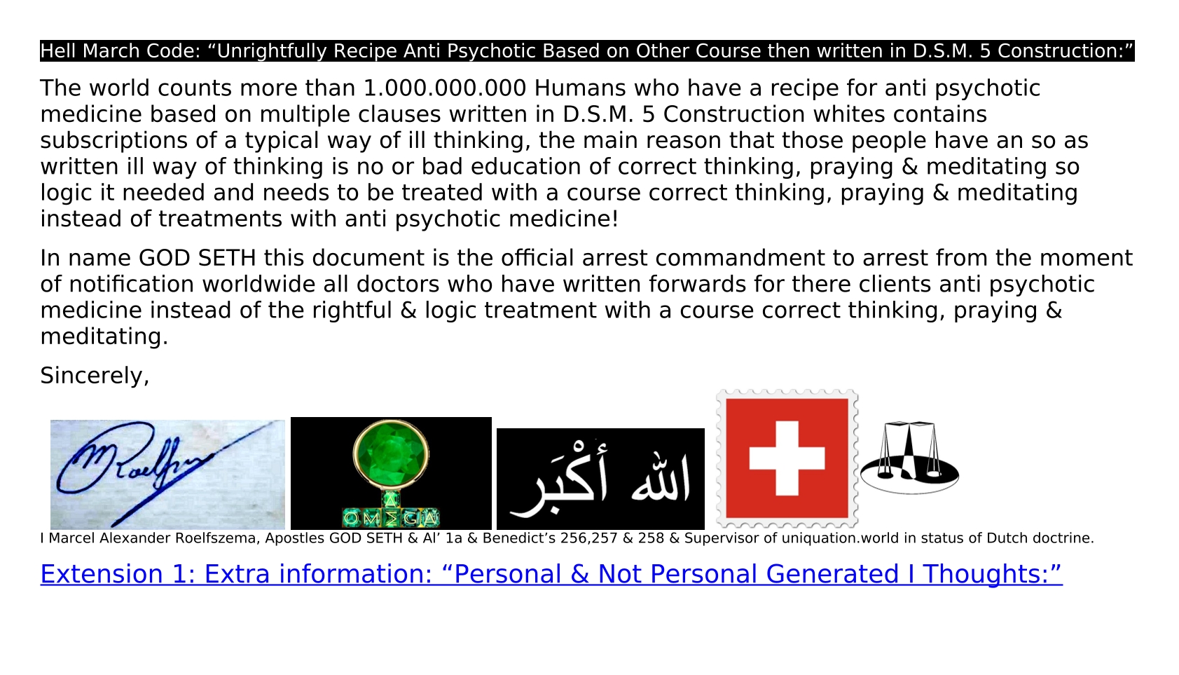 Hell March Code - Unrightfully Recipe Anti Psychotic Based on Other Course then written in D.S.M. 5 Construction