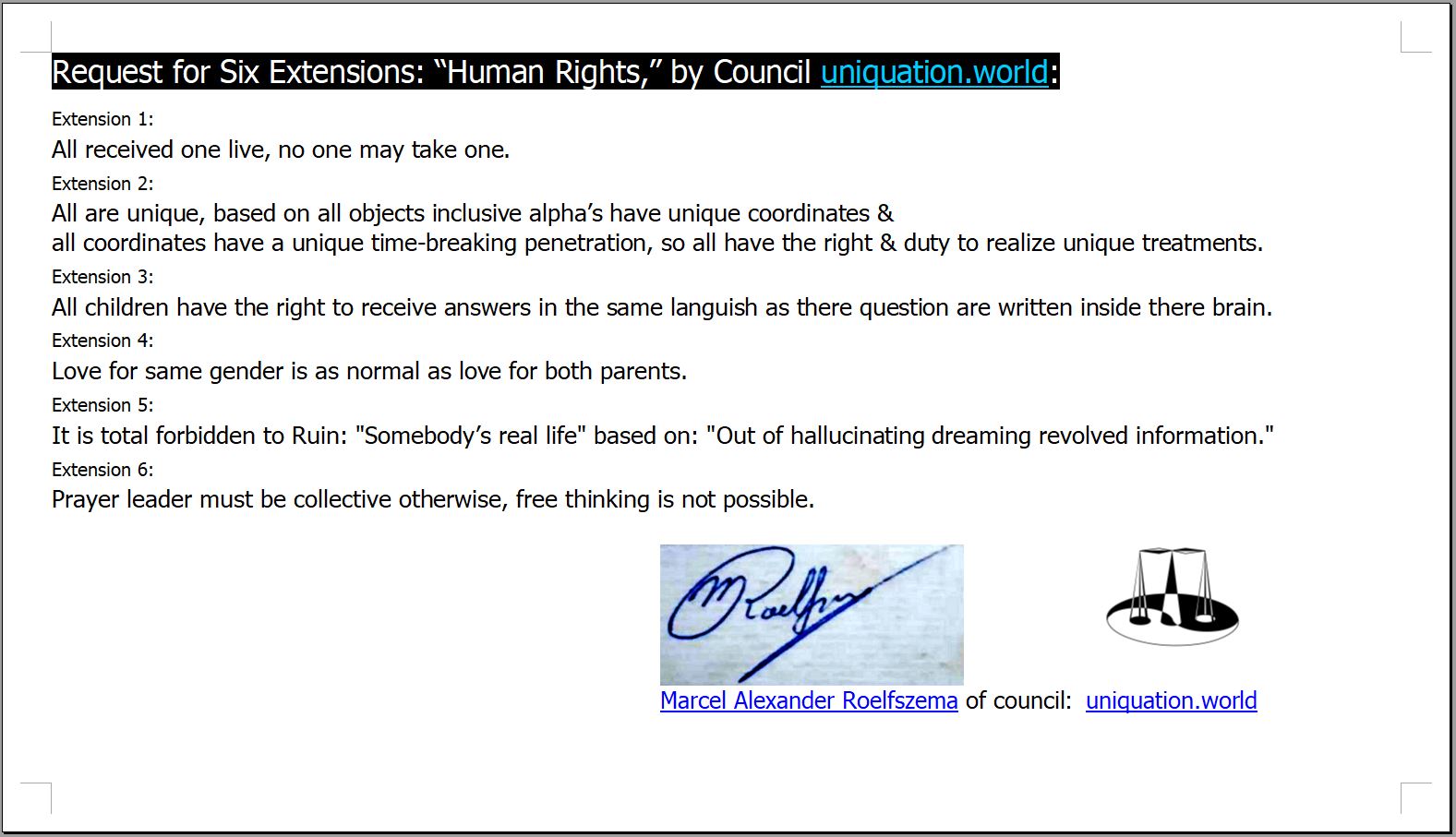 Request for Six Extensions Human Rights by Council uniquation world.pdf
